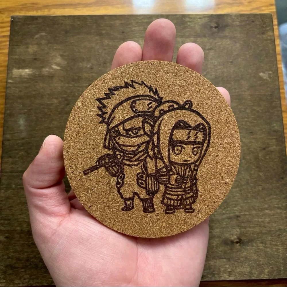 Naruto Zabuza & Haku Chibi Style Laser Engraved Cork Coaster